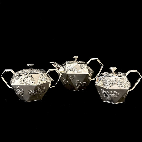 Tea Set, 3 pieces silver plated, 19th Century Japonism