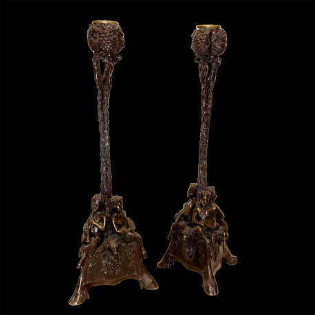 Fratin Bronze Pair of Satyrs Candelholder 19th Century, circa 1850