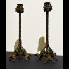 Paire de bougeoirs panthères en bronze signé Christophe Fratin