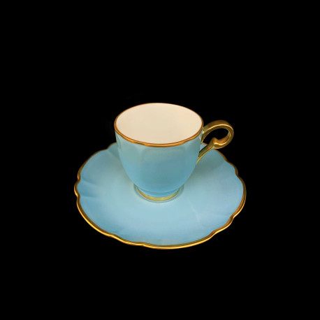 Tasse et Sous-Tasse Café Porcelaine Turquoise Collection Mozart