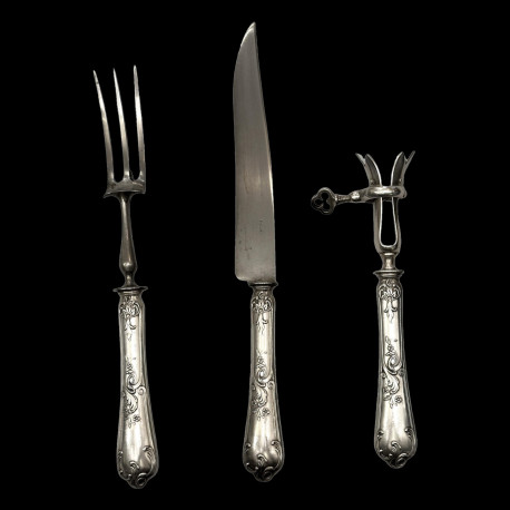 Meat carving service set from 1900, 3 pieces silver, Paris