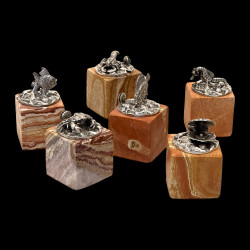 6 Porte-noms à thème marin en argent sterling avec base en pierre dure par Buccellati