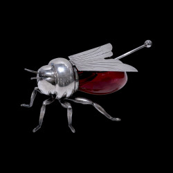 Abeille à miel Mappin & Webb métal argenté rouge avec cuillère XIXe