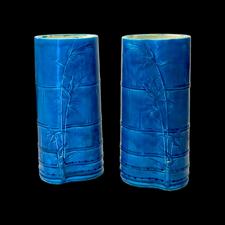 Vase Bambou faience turquoise Christofer DRESSER MINTON 1879 H 35,5cm