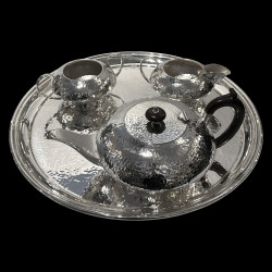 Art Deco hammered silverplate tea set, Sampson Mordan & Co Ltd, 19th