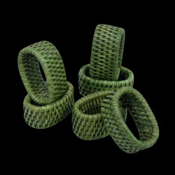 6 Green rattan napkin rings