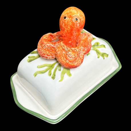 Majolica Octopus butter dish