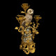 A pair of candelabras with porcelain owl and gilt-bronze vine