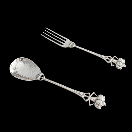 Cuillère et fourchette Art Nouveau métal argenté