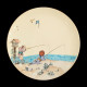 Plates with Japonism scenes, enameled earthenware, Vieillard manufactory, circa 1880