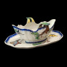 Bracquemond sauceboat with fixed tray fish, butterflies and vegetables design