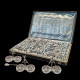 Coffret 6 salerons double, cristal 12 pelles à sel en argent XIXe