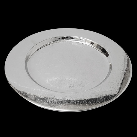 Assiette de présentation argentée fleurie