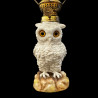 Lampe à pétrole hibou abat jour opaline blanche Fr yeux verre 40cm fin XIXe
