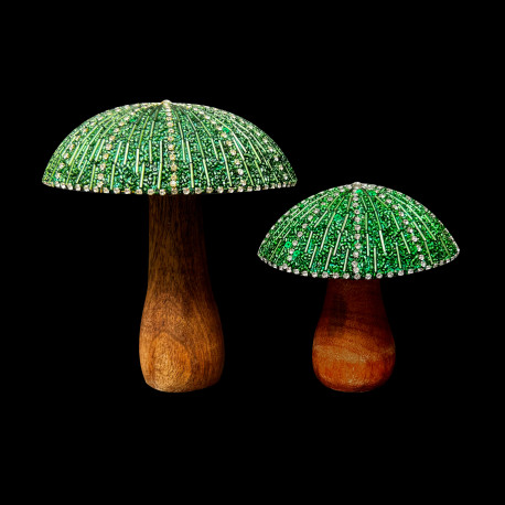 Large Wooden Mushroom green beaded