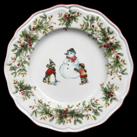 Assiette à dessert faïence Bonhomme de neige et enfants Red Nose