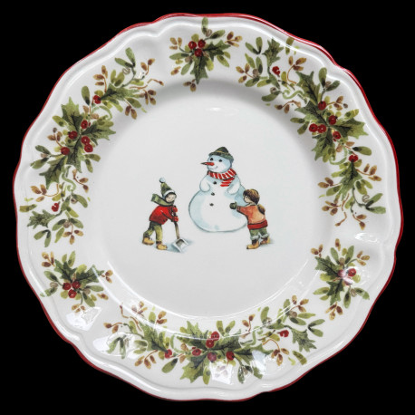 Assiette de table faïence Bonhomme de neige et enfants Red Nose