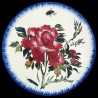 Majolica dessert plate red peonies and fly