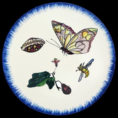 Assiette creuse 21,5 cm Papillon, coquillage et aubergine en fleur