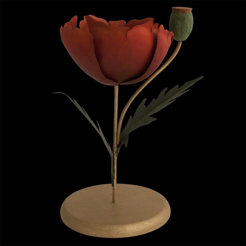 Coquelicot base dorée H 20 cm