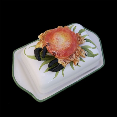 Majolica crab butter dish