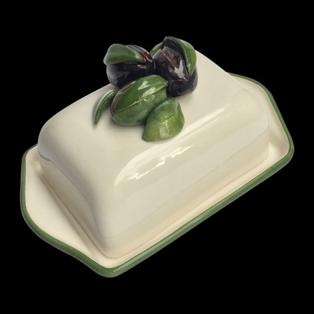 Majolica Olives butter dish