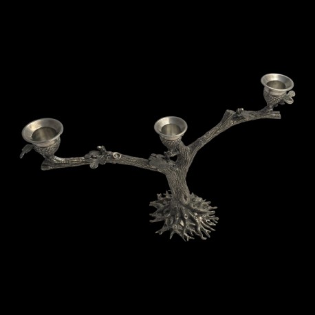 Chandelier chêne 3 branches en étain