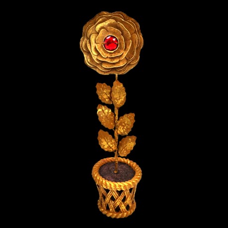 Golden rose pot with red heart