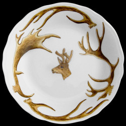 Assiette creuse bois cerf et tête de cerf boiss de velours porcelaine de Limoges