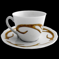 Tasse à café et sous tasse bois cerf porcelaine de Limoges