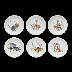 12 assiettes "Grands crustacés", faïence de Gien, 1961