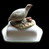 Majolica white partridge butter dish