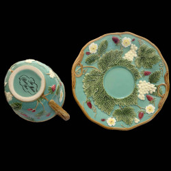 Majolica turquoise breakfast cup and saucer  "George Sand"
