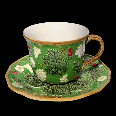 Tasse à déjeuner et sous tasse verte "George Sand"