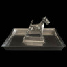 Art Deco silverplated tray by Gallia with a sculpted dog