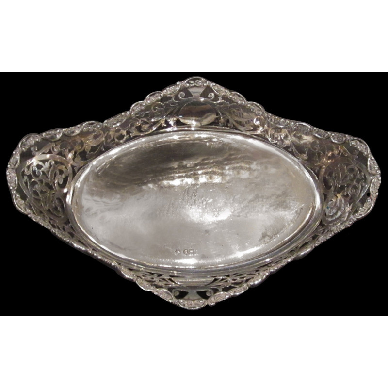 dish oval solid silver openwork XIXth