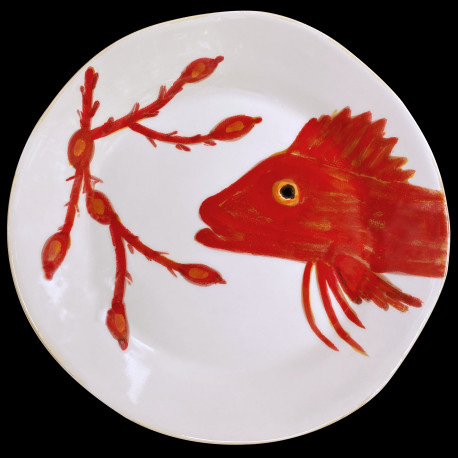 Majolica dinner plate red gurnard