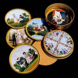 Boîte de 6 dessous-verre en tôle "Scènes galantes"