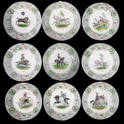 12 Horses dinner plates by Creil & Montereau 19th century