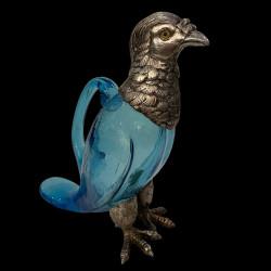 Aiguiere zoomorphe perdrix verre bleue Portieux H 21 x 18 x 9 cm NIII
