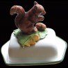 Majolica squirrel butter dish